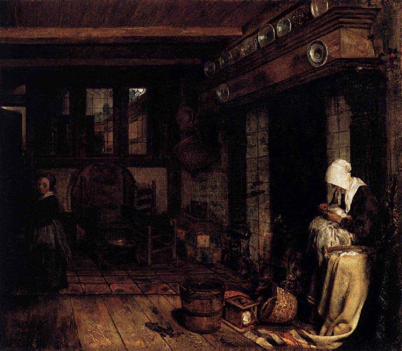 Esaias Boursse Dutch Interior with Woman Sewing Sweden oil painting art